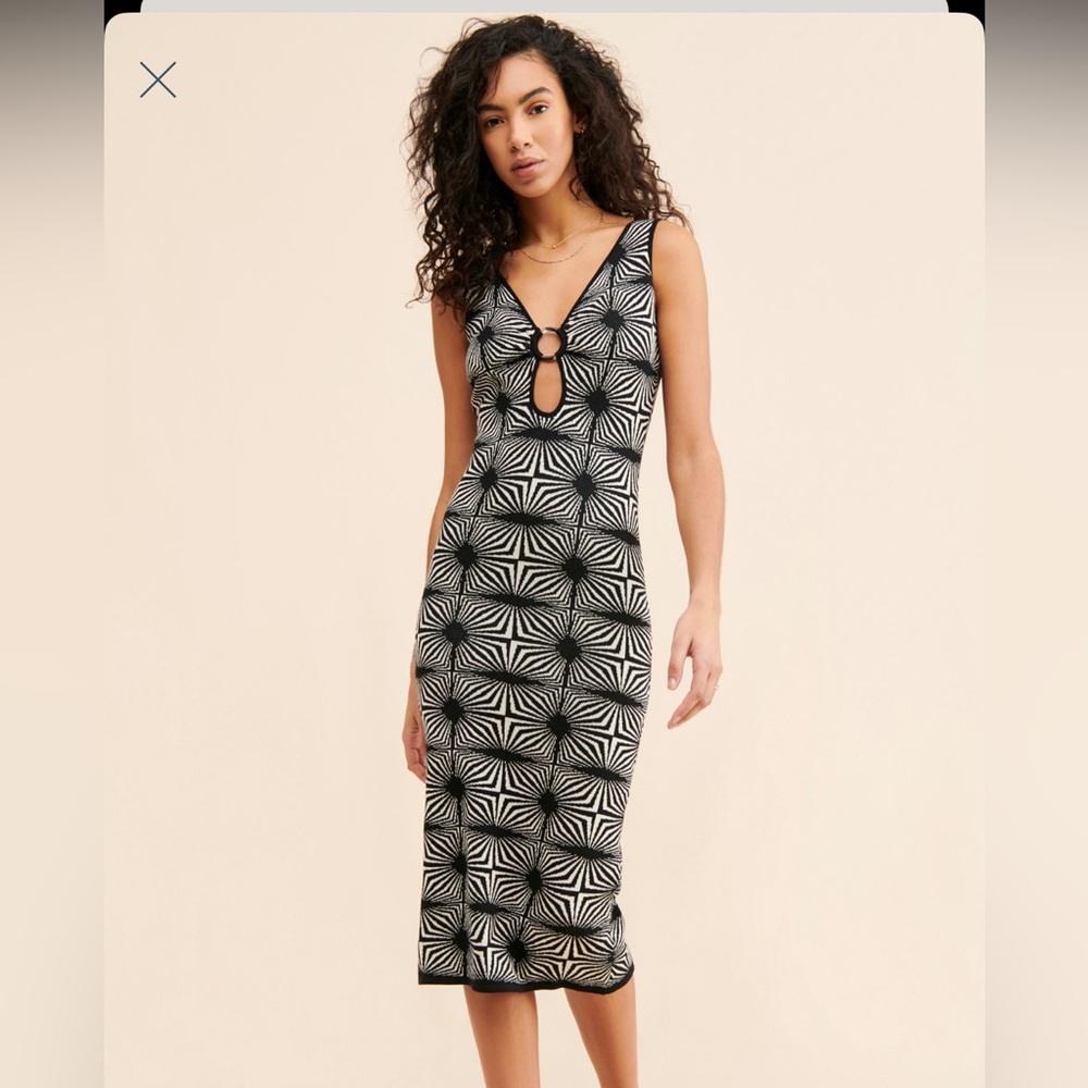 Another Girl Geo Knit Ring Front Midi Dress